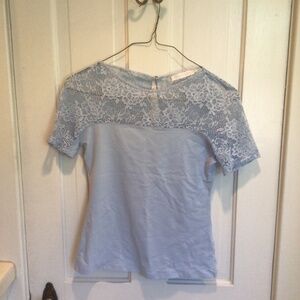 NWOT Anne Fontaine blue top with lace short sleeves - Size 38 / S